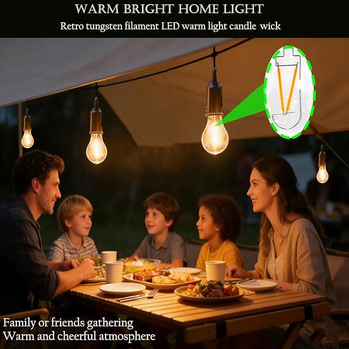 Solar Camping Lantern, Portable LED Camping Light with Light Sensor, USB Rechargeable Tent Light, Dusk to Dawn Waterproof Hanging Emergency Light for Outdoor Hiking Backpacking Patio Warm White 8 Pack