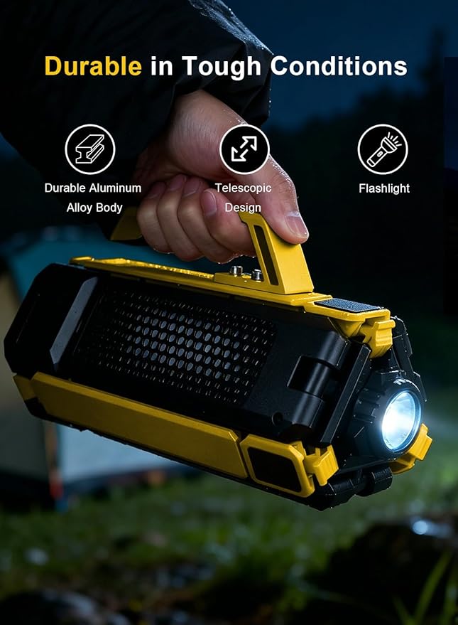 15000mAh Rechargeable Telescopic Camping Light, Portable Flashlight & Lantern with Reinforced Tripod Base, Height Adjustable Dimmable Tent Light, Power Bank for Outdoor BBQ, Hiking, Job Site, Yellow
