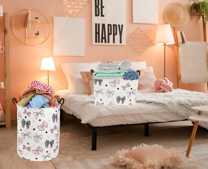 Essme Rectangular Pink Girls Basket ,Kids Storage Box, Mother's Day Basket,Girl Storage Baskets Organizer with Handles for Girls Room Decor,Gift Bins.(Bowknot )