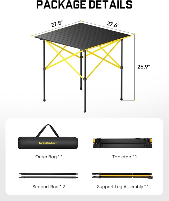 FanttikOutdoor Zeta V11 Pro Camping Table, Portable Folding Roll Up Table with Lightweight Aluminum Top & Carry Bag for Camping, BBQ, Tailgating Party, Picnic, Backyard, Large