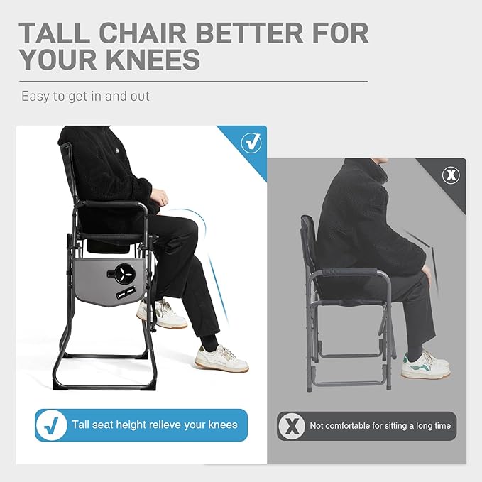 EVER ADVANCED Portable 30.7" Seat Height Tall Folding Camping Chair Directors Chair High Foldable Bar Stool with Side Table for Makeup Artist, Sports Event, Craft Show, Textilene Mesh, Supports 350LBS