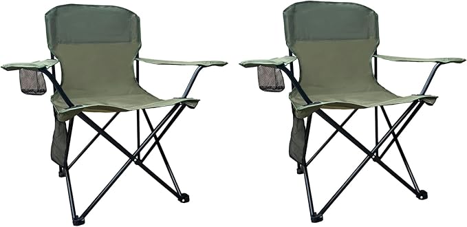 Folding Camping Chair with Cup Holder & Storage Bag, 225lbs Capacity, Large Anti-Sink Feet, Breathable PE Coated Fabric for Outdoor, Hiking, Beach, Fishing, Backpacking, 2PCS Green