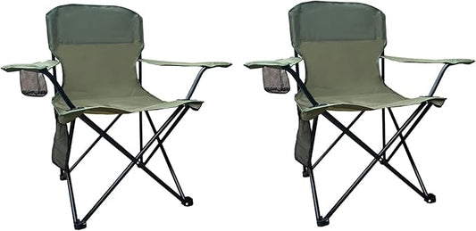 Folding Camping Chair with Cup Holder & Storage Bag, 225lbs Capacity, Large Anti-Sink Feet, Breathable PE Coated Fabric for Outdoor, Hiking, Beach, Fishing, Backpacking, 2PCS Green