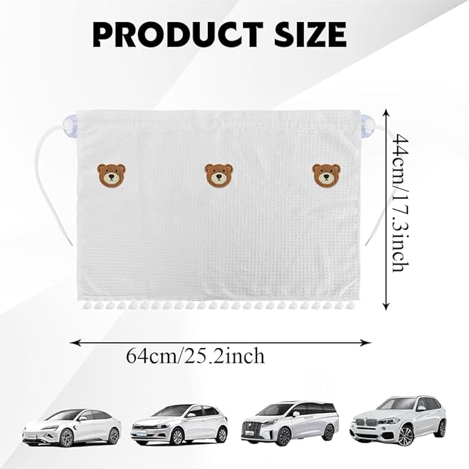 Car Side Window Sun Shade Privacy Curtain for Baby, Suction Cup Window Shade, 25"x18" Car Cartoon Sunshade Protector Heat Blocker Cover, Privacy Curtain for Kids Women (Three Bears)