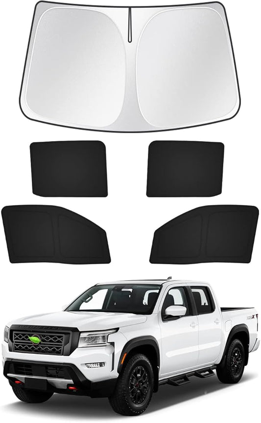 Canvcle Windshield Sun Shade for 2022-2025 2026 Nissan Frontier Accessories Side Rear Window Shade Cover Sun Visor Shield Privacy Cover Keep Vehicle Cool Black 5PCS