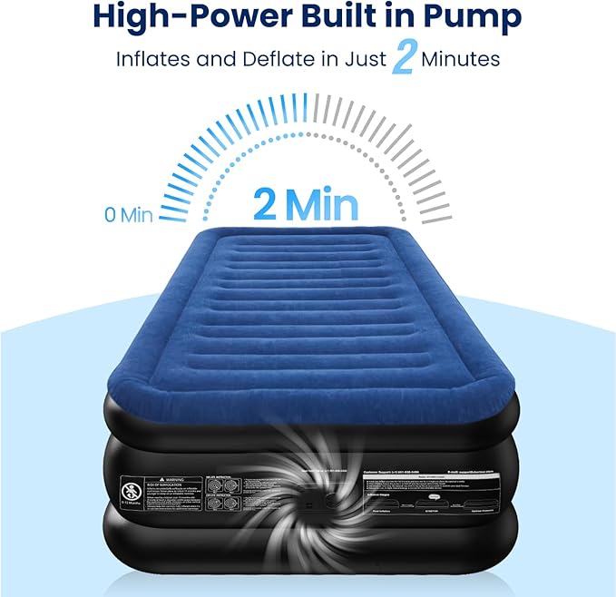 CHERIMOR Twin XL Air Mattress with Built in Pump, Upgraded 80" Length, 18" Raised Twin Blow Up Mattress, Multi-Layer Leakproof & Support 500 lbs, 2-Min Fast Inflation Air Bed for Home Camping Guests