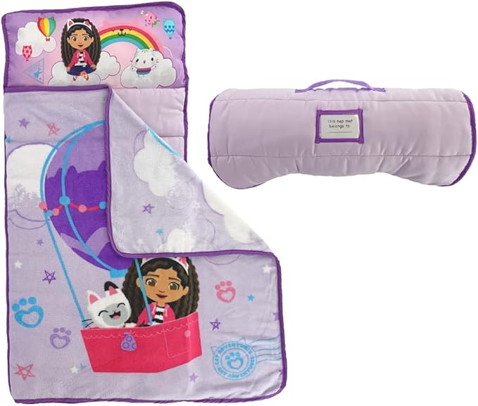 DreamWorks Gabby's Dollhouse 24"(W) X 45"(L) Soft Toddler Nap Mat with Pillow and Blanket Perfect for Preschool, Daycare, and Travel (100% Official Licensed Product)