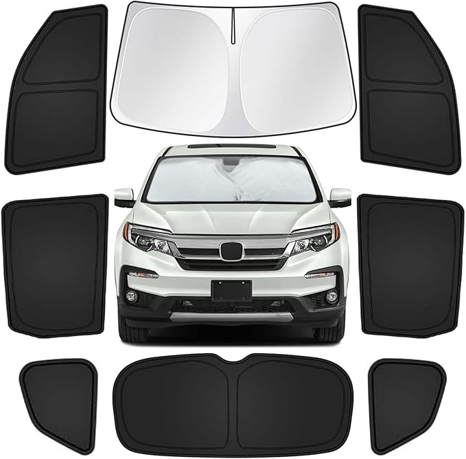 for Honda Pilot 2016-2022 Car Window Shades, 8pcs Privacy Sun Shade Set for Front Windshield Side and Rear Windows, Full Window Covers Keeps Vehicle Cool for Camping Napping