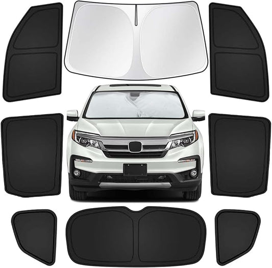 for Honda Pilot 2016-2022 Car Window Shades, 8pcs Privacy Sun Shade Set for Front Windshield Side and Rear Windows, Full Window Covers Keeps Vehicle Cool for Camping Napping