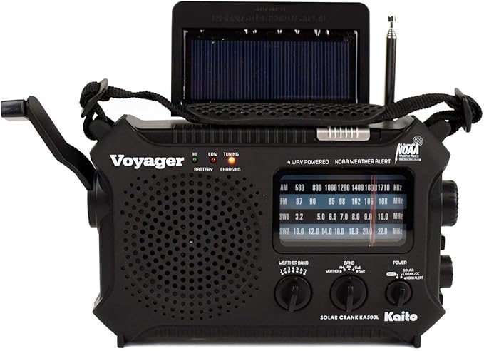 Kaito KA500L 4-Way Powered Emergency AM/FM/SW NOAA Weather Alert Radio with Solar, Dynamo Crank, Flashlight and Reading Lamp, Black