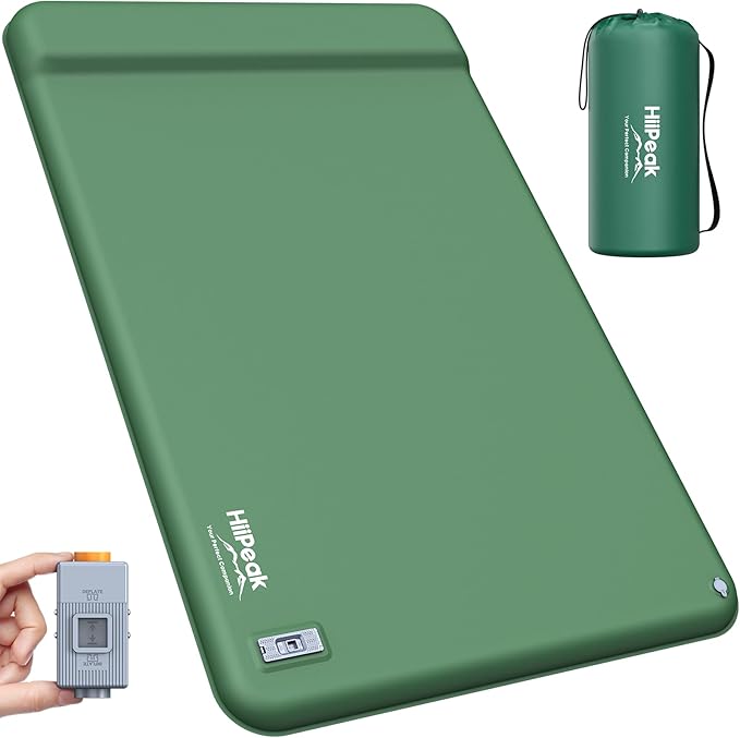 HiiPeak Double Camping Sleeping Pad with Electric Pump, 3" Thick 2 Person Self Inflating Memory Foam Mattress Pad with Pillow, Portable Sleeping Mat for Travel, Car, Tent, Full Size (Green)