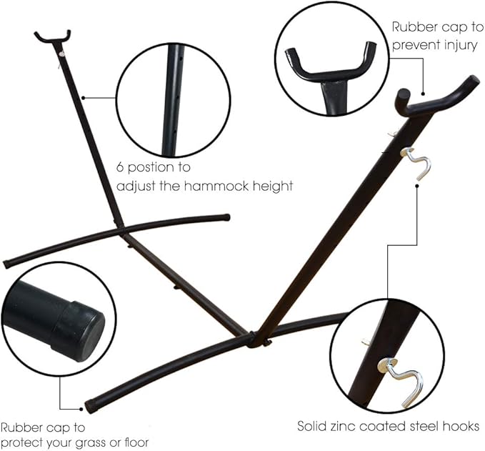 Prime Garden Hammock with Stand for Outside, Heavy Duty Space Saving Steel Stand with 450 lb Capacity, Double Hammock with Portable Carrying Bag, Hamacas Para Adultos for Outdoors, Patio, Garden, Yard