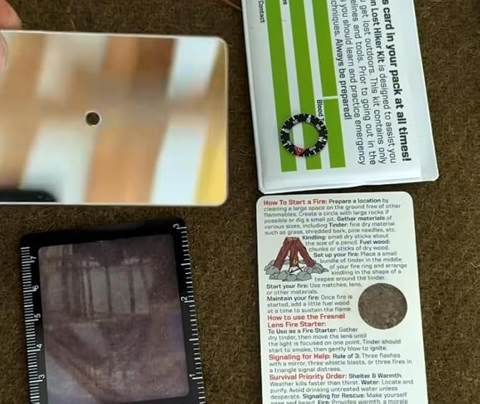 Brunton Lost Hiker Kit, Credit-Card-Size 4-in-1 Survival Tool — Disc Compass, Fresnel Magnifier, Signal Mirror & Emergency Info Card for Hiking, Backpacking, Camping & EDC