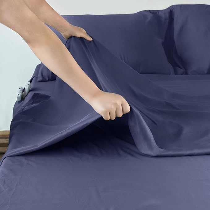 Moonsea Cal King Sheet Set - 4 Piece California King Sheet Sets - Extra Deep Pocket Hotel Luxury California King Sheets Fade Resistant Fits up to 24in Cal King Bed Mattress - Navy Blue
