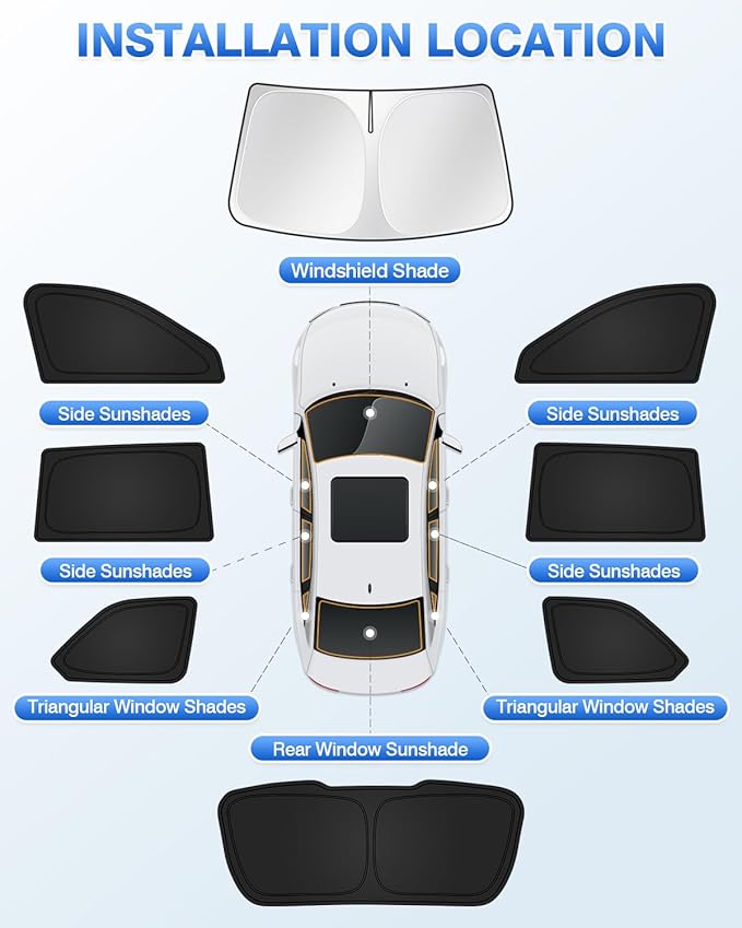 Canvcle Windshield Sun Shade for 2022-2025 2026 Jeep Grand Cherokee Accessories Sunshade Side Rear Window Shade Cover Sun Visor Shield Privacy Protection Keep Vehicle Cool Black 8PCS