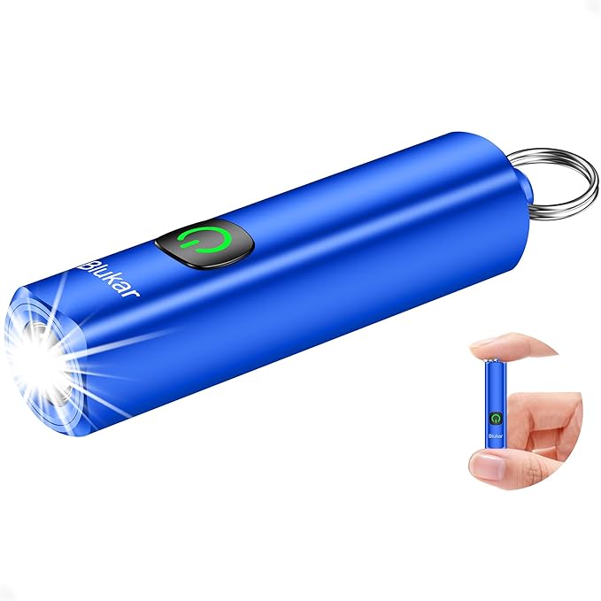 Blukar Rechargeable EDC Flashlight, Mini Keychain Flash Light with 3 Lighting Modes, Memory Function, Waterproof, Compact and Portable Pocket Light for Everyday Carry, Emergency,Camping-Blue