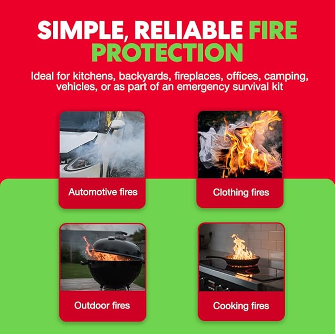 5-Pack Emergency Fire Blanket - ASTM Certified Fire Suppression Blanket for Home, Kitchen, Grill, Camping, Car & More - 40" x 40" Flame Retardant Fabric, No Mess, Easy Deployment