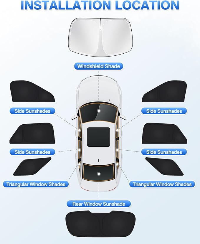 Canvcle Windshield Sun Shade for Ford Explorer 2020-2025 2026 Side Rear Window Shade Privacy Cover Window Sun Visor Blocker Keep Vehicle Cool Black 8PCS