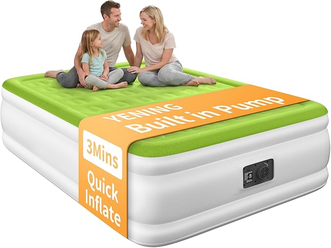 YENING Queen Size Air Mattress with Built in Pump Raised Inflatable Bed Heavy Duty Blow up Matressith Airbed 18 Inch Tall