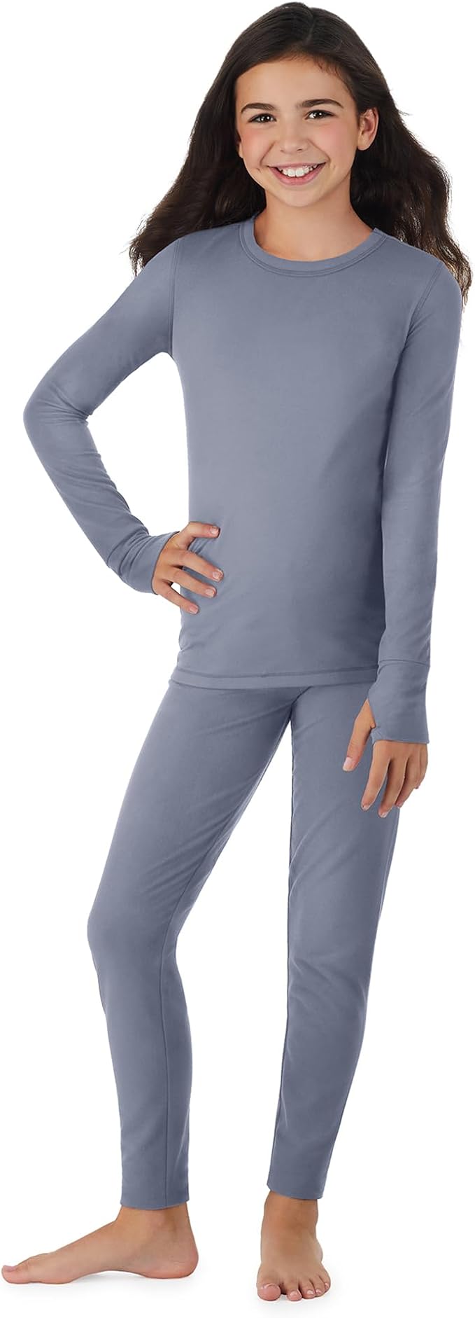 Cuddl Duds Girls Heavyweight Cold Weather Fleece Lined Thermal Set – Long Sleeve Shirt & Leggings – Long Johns for Kids
