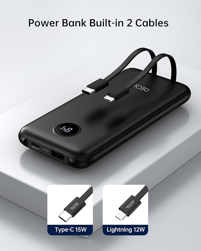 Portable Charger, 2-Pack 10000mah Power Banks, Sharing Charging Station, 15W Fast Charging Battery Pack, Portable Charger with Cords for iPhone Series, Galaxy S24/23, Pixel and More