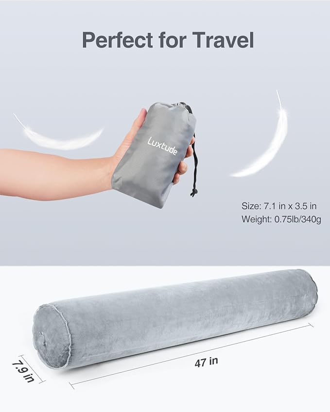 Luxtude Inflatable Body Pillow for Adults Kids, Travel Body Pillows for Side Sleeper, 47Inch Long Round Bolster Pillows for Bed, Round Cervical Cylinder Pillow for Hugging Sleeping, Back etc.