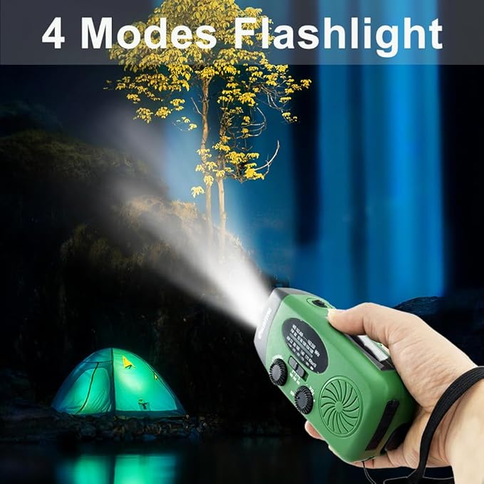 5000mah Alertsync NOAA Weather Emergency Radio with Solar Charging, AM FM Hand Crank Windup Radio SOS Alarm LED Flashlight with Earphone Jack for Home, Camping, Survival Hurricane (Green)