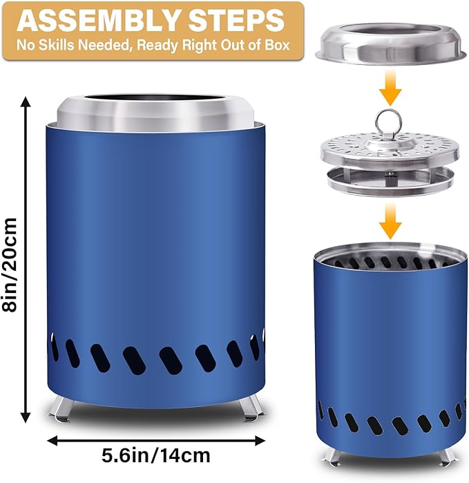 HGD 8.0 x 5.5 Inch Mini Fire Pit, Small Tabletop Fire Pit, Smokeless Table Top Firepit for Patio, Indoor Outdoor with Carry Bag, Fueled by Pellets or Wood, Stainless Steel, Blue