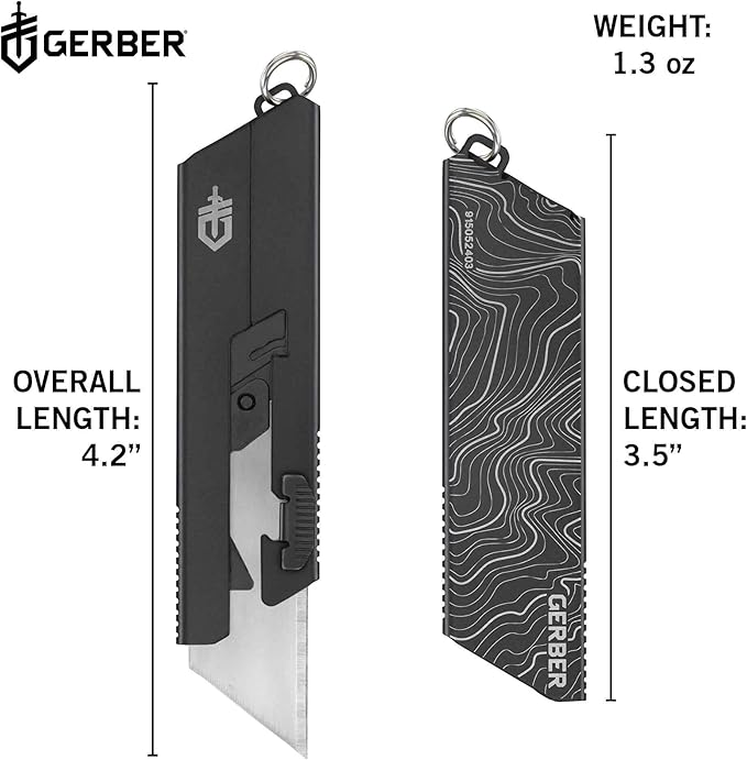 Gerber Gear EAB Utility Knife, Clips to Pocket or Keychain with Replaceable Razor Blade for Everyday Carry, EDC Gear with Box Cutter Retractable, Mini Black