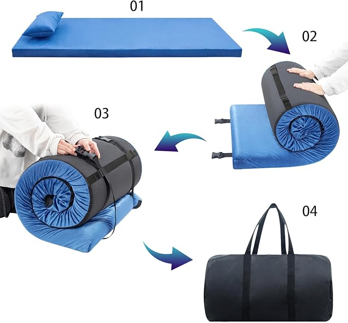 Aodisman Sleeping Pad,3-inch Thick Memory Foam Camping Mattress,Portable Roll-Up Mat for Car/Tent/Floor/Cot/Travel,Comfortable Pad for Guests Sleepover