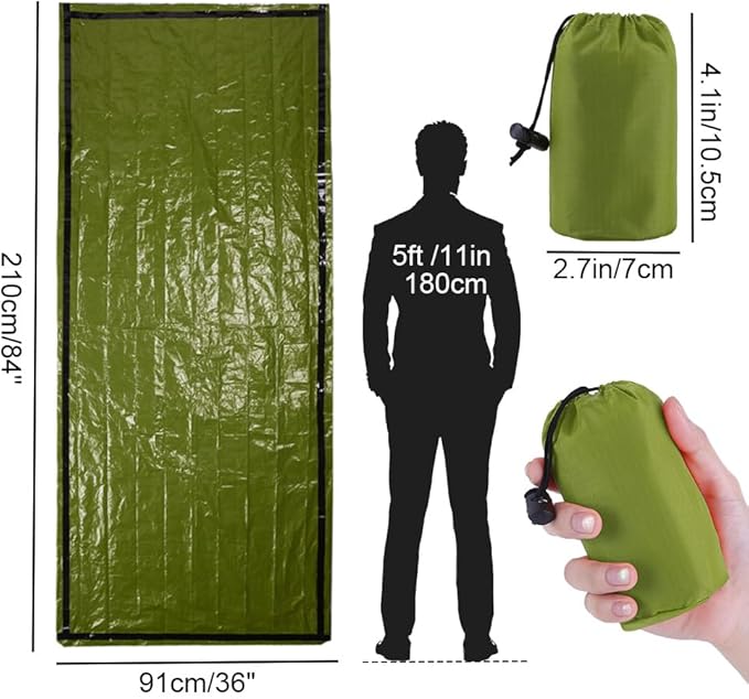 Emergency Sleeping Bag - Portable Emergency Blanket for Survival Gear, Thermal Bivy Sack with D-Type Buckle, Waterproof & Lightweight for Camping, Hiking, Outdoor (2/3/5 Pack)