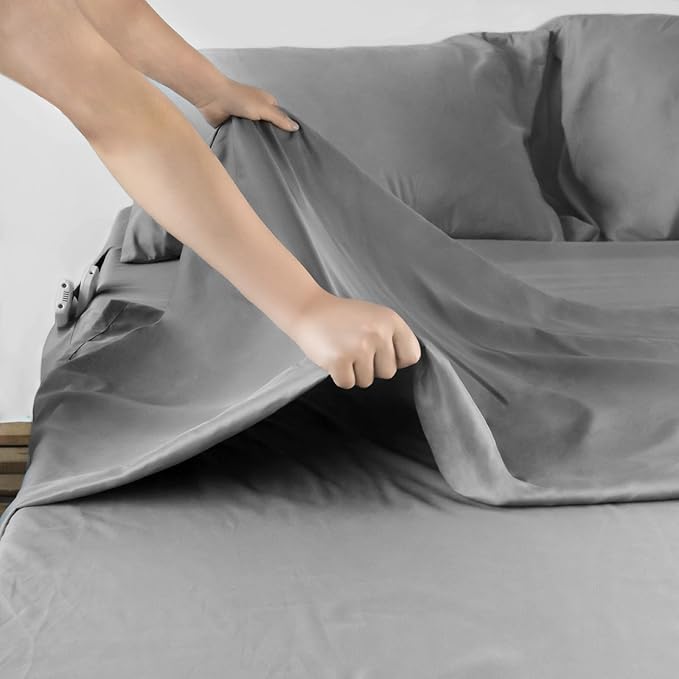 Moonsea Deep Pocket Twin XL Sheet Sets - Extra Long Twin Sheets - Dorm Room Essentials - 4 Piece Bed Sheets Fade Resistant Fits 16in to 24in Pillow Top Air Mattress - Grey