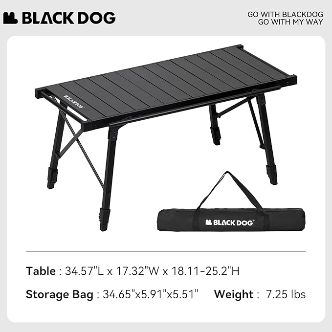 BLACKDOG IGT Camping Table Lightweight Folding Portable Cook System with Adjustable Height, Outdoor Camp Aluminum Table with Detachable 3 Units for Picnic BBQ Backyards Beach