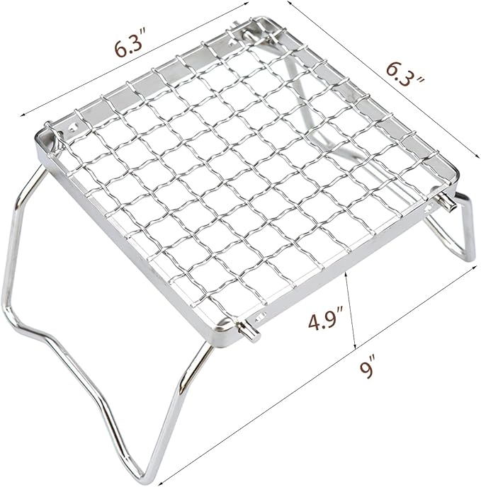 Camp Grill with Foldable Legs-304 Stainless Steel Grill Grate for Gas Stove-Ultralight Campfire Stand-Portable Grill Grid for Backpacking/Camping/Hiking/Picnic/Traveling/Fishing with Carry Bag