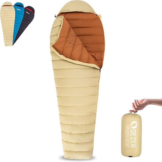 Ultralight Down Sleeping Bag for Adults with 600 Fill Power, Compact All Seasons Sleeping Bag for Backpacking, Hiking and Camping