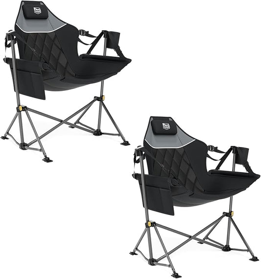 TIMBER RIDGE Hammock Camping Chair with Adjustable Backrest, Heavy Duty Folding Hammock Chair Supports 300lbs, Portable Hammock Chair for Camping, Travelling and Patio, Black 2 Pack