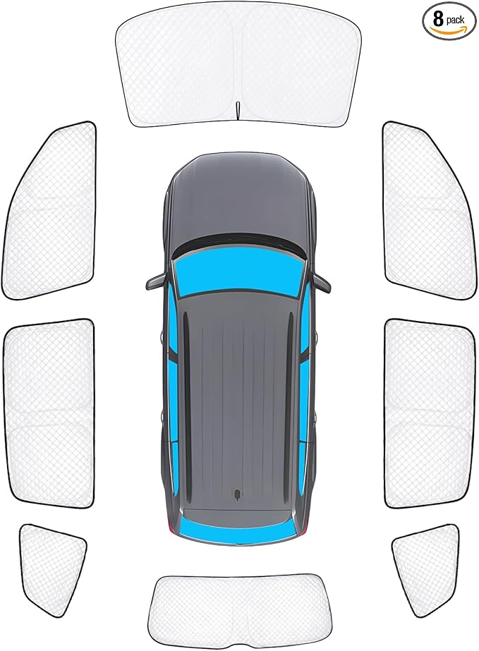 KMF 8pcs Thicken Car Sun Shades for Volkswagen VW Atlas (NOT Cross Sport) 2018-2025 Accessories, Full Car Window Covers Sunshade for Windshield Side Rear, UV Block and Privacy for Camping Outdoor
