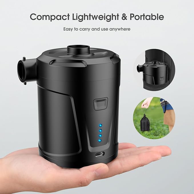 Air Pump for Inflatables,Air Mattress Pump,5200mAh Battery,Camping Essentials,Electric Air Pump,4 Air Nozzles,Fast Inflator Deflate for Inflatable mat,Air Mattresses Beds,Pool Floats,Vacuum Storage