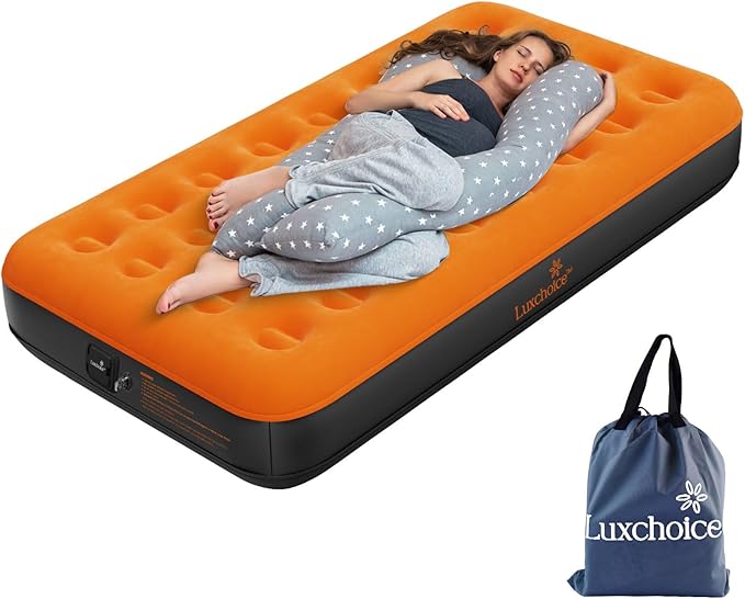 Luxchoice Air Mattress Twin with Built-in Rechargeable Pump 9'' Camping Inflatable Mattress Portable Blow up Mattress Air Bed Guest Bed for Home Outdoors Hiking Travel