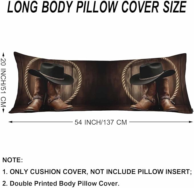 Decorative Body Pillow Covers 20x54inch Cowboy, American Western Cowboy Boots Super Soft Body Pillow Case Cushion Cover Wrinkle Fade Body Pillowcases for Bed/Sofa/Couch/Patio/Balcony