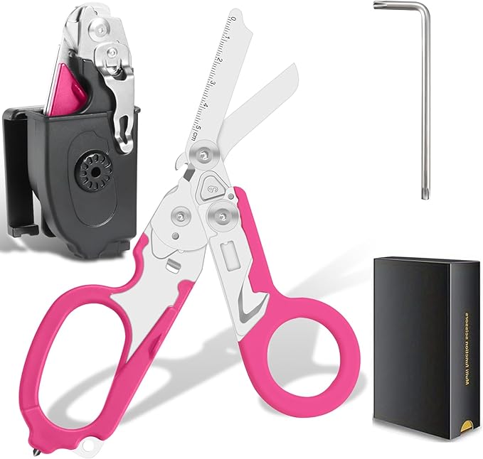 6-in-1 trauma shears - emergency responders, outdoor emergencies, medical staff, and outdoor camping, Gift box packaging with scissors storage K sheaths (pink)