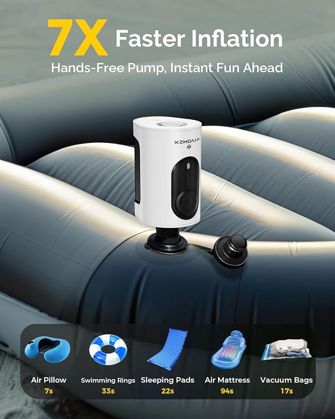 Portable Air Pump for Inflatables, 4000mAh Ultra Fast Air Mattress Pump with Advanced Heat Dissipation, 3 Nozzles Electric Air Pump Inflate Deflate for Sleeping Pads, Pool Floats
