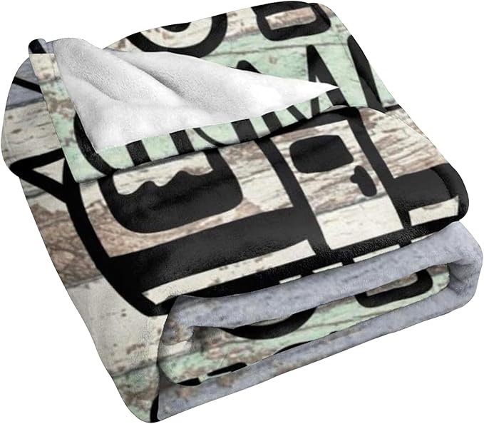 Syhonic Travelling Camping Blanket for Happy Camper Throw Blanket for Sofa Couch, Vintage Camping Theme Flannel Blanket for RV Farmhouse Living Room Bedroom Decor 50"x40"
