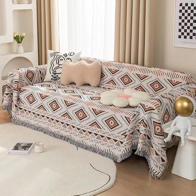 Lqprom Boho Throw Blankets Knit Bed Blankets with Tassel Aztec Western Throws Cover Christmas Decor for All Season Sofa Couch Chair Outdoor Camping Picnic Tent Beach Car Traveling 51"x63"