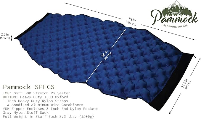 Hammaka Pammock Sleeping Pad That Converts Into an Inflatable Hammock - Great for Camping, Backpacking, Hiking - Airpad, Carry Bag, Repair Kit - Compact & Lightweight Air Mattress