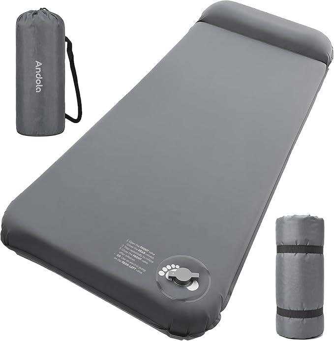 Memory Sleeping Pad, 3.1" Ultra-Thick Foam Sleeping Mat for Camping, Self-Inflating Sleeping Pad with Pillow, Quiet & 9.5 R-Value, 4-Season Camping Mattress Pad for Tent Car Travel (Gray)