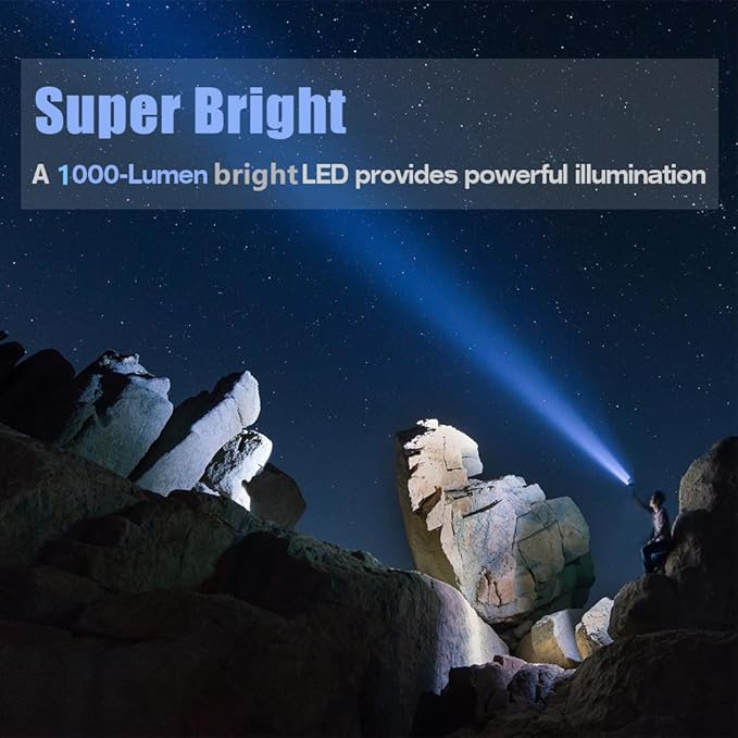 YIERBLUE Rechargeable Spotlight, Super Bright 2000000 High Lumen LED Handheld Spotlight Long Lasting Large Flashlight Searchlight and Flood Camping Flashlight with Foldable Tripod