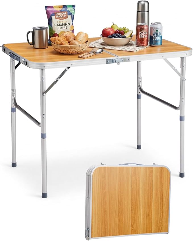Outvita 3ft Portable Folding Camping Table, Outdoor Waterproof Adjustable Height Table, Aluminum Lightweight Suitcase Foldable Table for Picnic BBQ Beach Dining
