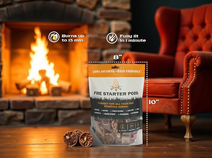 Quick to Light Wax Fire Starters Camping | 15+ Min Burn Time, Fire Starters for Fireplace & Campfire with Waterproof Matches (Pack of 50)