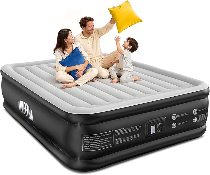Airefina Air Mattress Queen with Built in Pump, Comfort Inflatable Blow up Mattress, Upgraded Vertical Beams Air Bed for Guest Home Use, Self Inflatable/Deflation in 3 Mins, Colchon Inflable